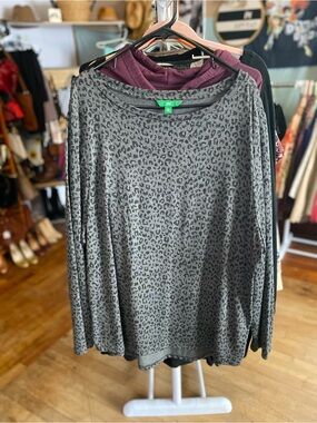 dip Grey Leopard Print Long Sleeve Top